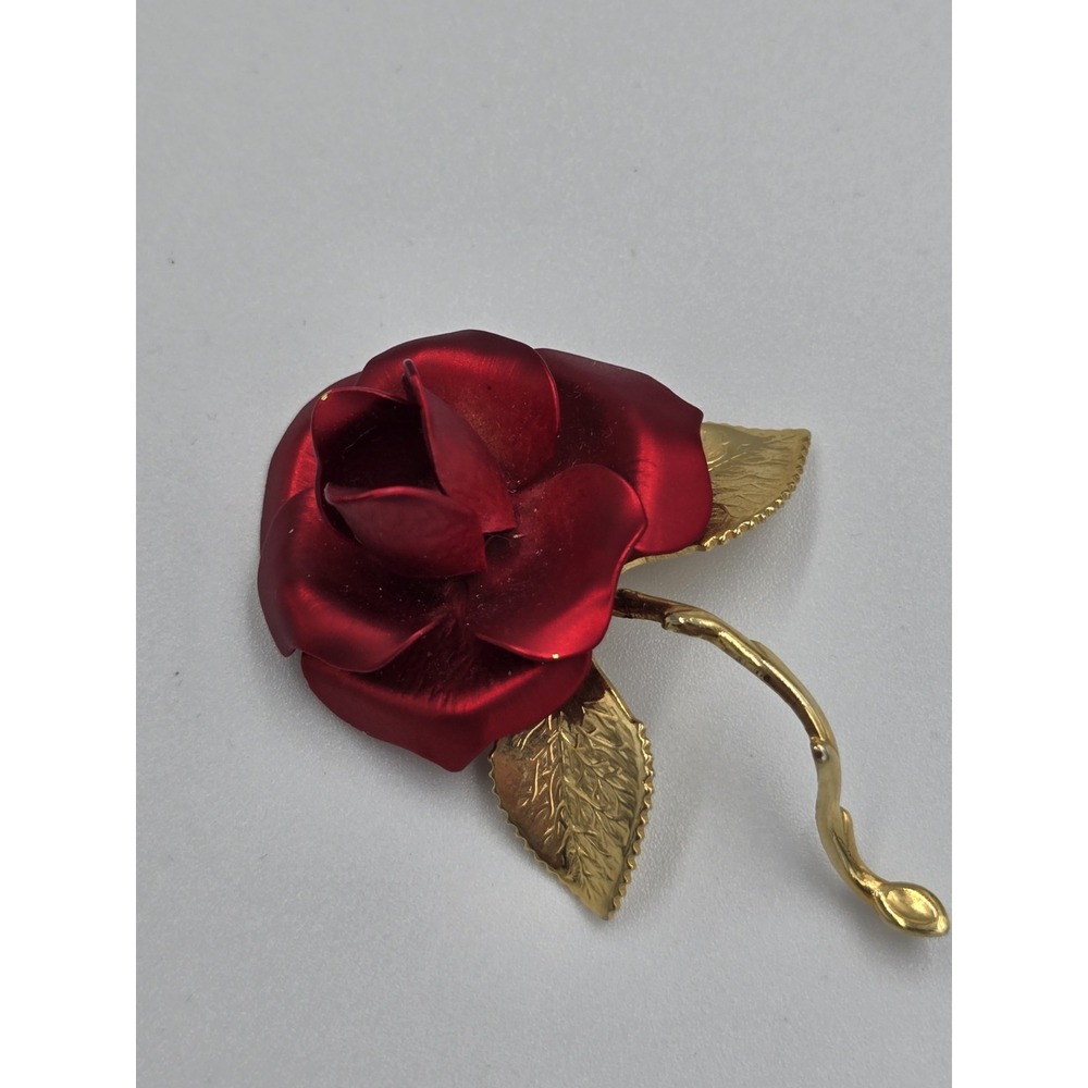 Vintage Giovanni USA Gold Tone Red Rose of Love Brooch 2.5" - Picture 2 of 8